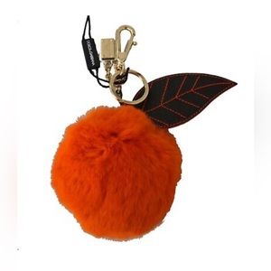 NWT Dolce & Gabbana Keychain Black Leather Fur Gold Clasp Keyring